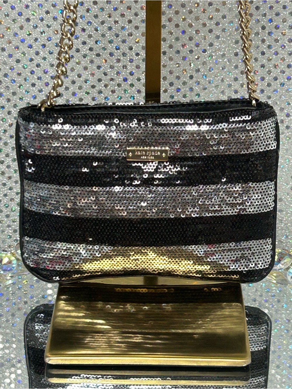 kate spade Black and Silver Sequin Chain Shoulder Bag Approx. 7 x 4